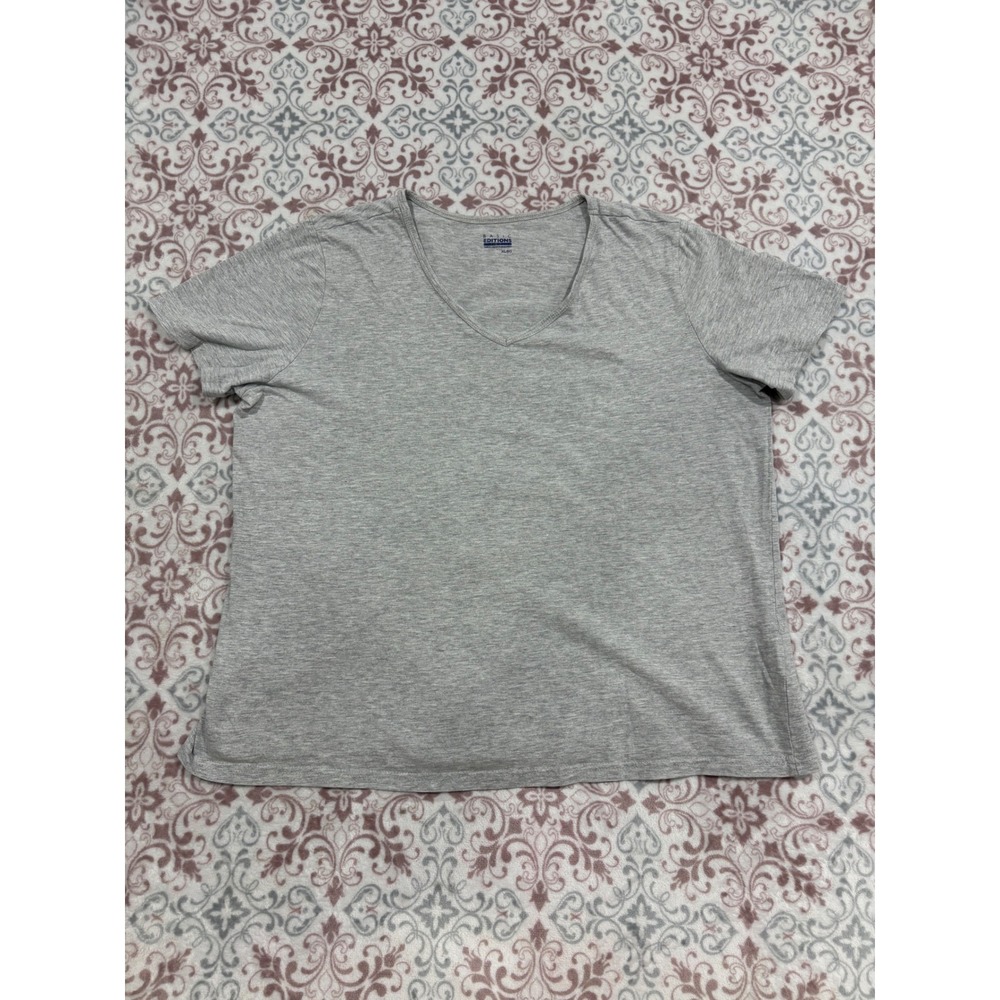 Basic Editions Mens XL Gray V-Neck Short Sleeve T-Shirt Heathered Knit Tee